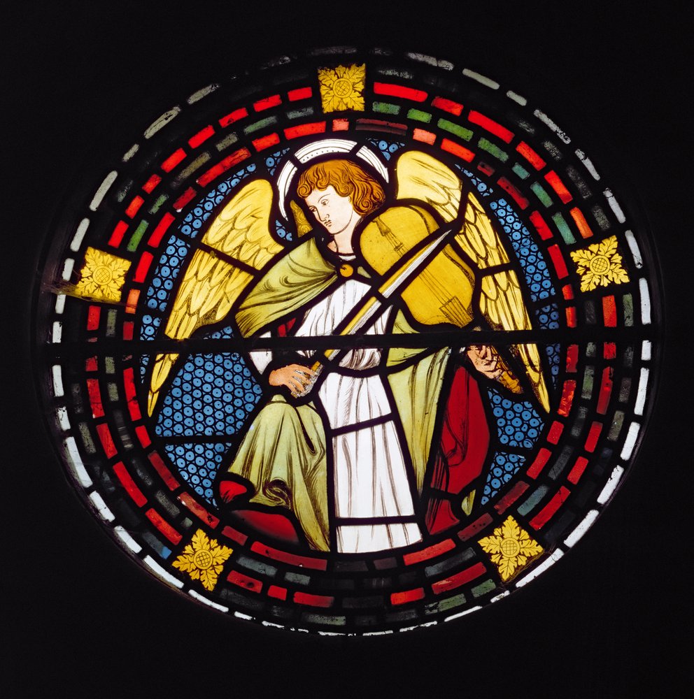 ヴァイオリンを弾く美しい天使 ヴィンテージ・ステンドグラス 大型